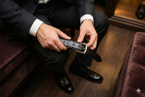 Alligator Leather Belt - Black