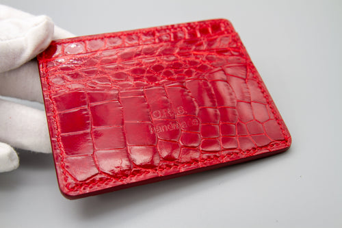 Alligator Slim Card Holder - Lipstick Red